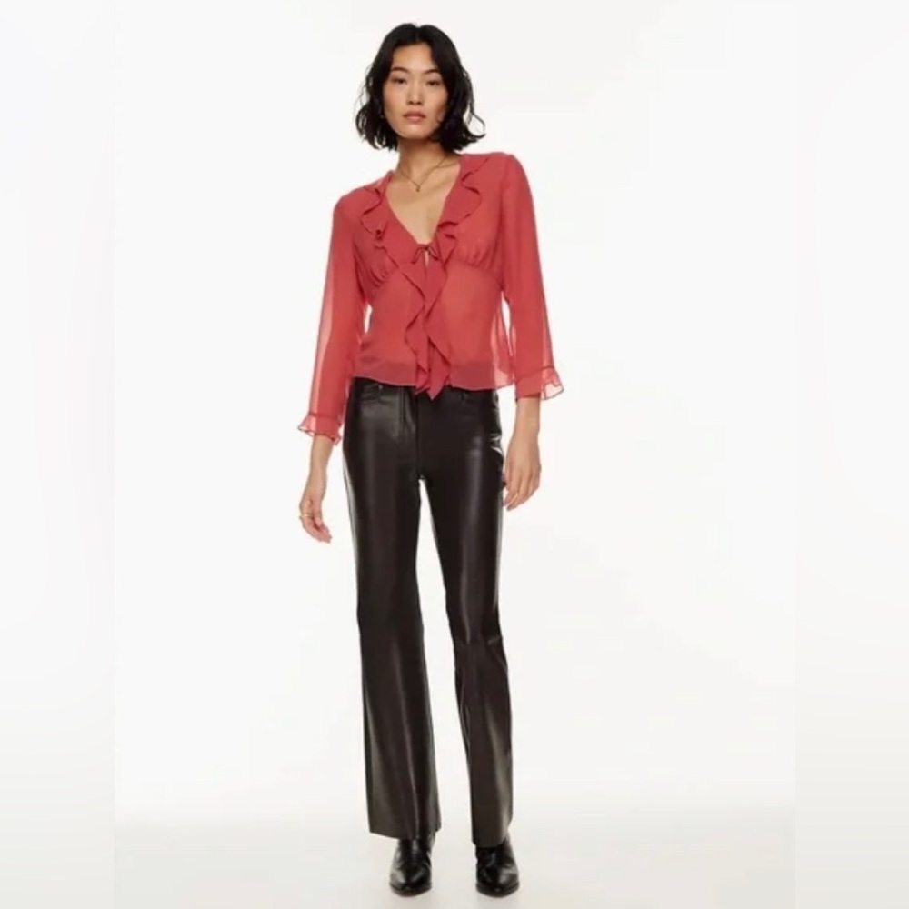Aritzia Wilfred Beatrix Faux Leather Flare new Rich Mocha Brown Pants Sz 2